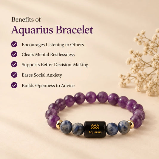 Aquarius (कुंभ राशि) Zodiac Bracelet - Amethyst & Lapis Lazuli