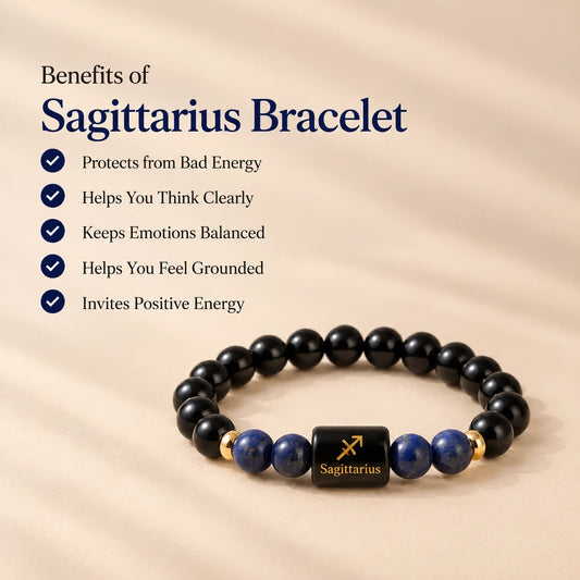 Sagittarius (धनु राशि) Zodiac Bracelet - Black Obsidian & Lapis Lazuli