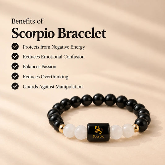 Scorpio (वृश्चिक राशि) Zodiac Bracelet - Black Obsidian & Milky Quartz