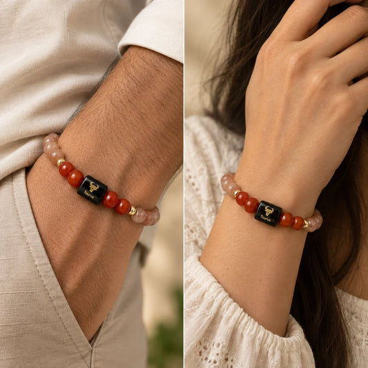 Taurus (वृषभ राशि) Zodiac Bracelet - Sunstone & Carnelian