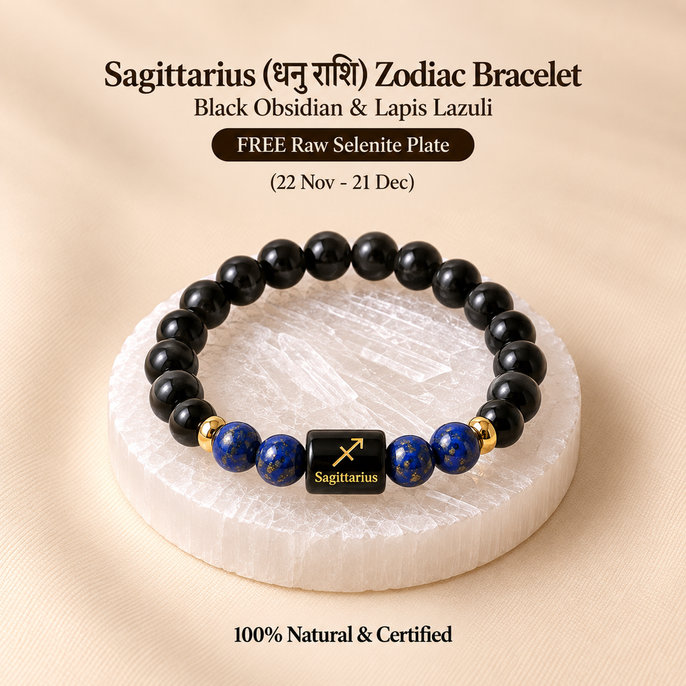 Sagittarius (धनु राशि) Zodiac Bracelet - Black Obsidian & Lapis Lazuli