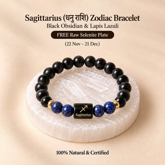 Sagittarius (धनु राशि) Zodiac Bracelet - Black Obsidian & Lapis Lazuli