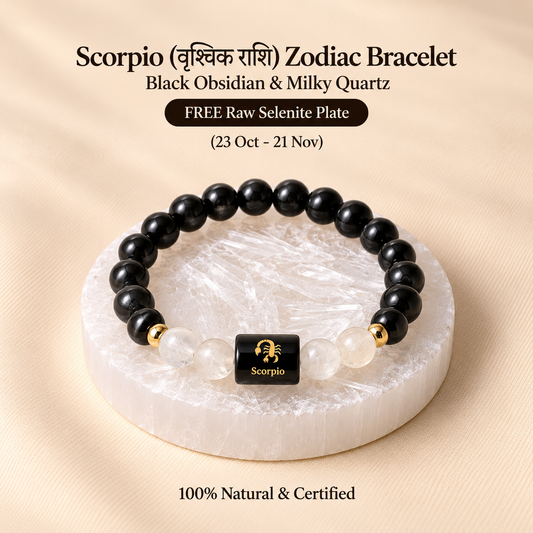 Scorpio (वृश्चिक राशि) Zodiac Bracelet - Black Obsidian & Milky Quartz