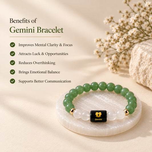 Gemini (मिथुन राशि) Zodiac Bracelet - Green Aventurine & Milky Quartz