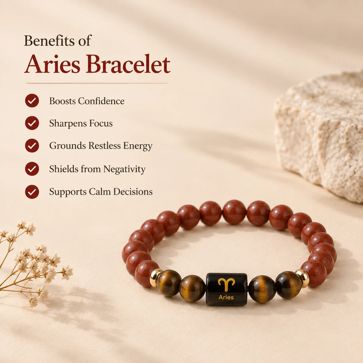 Aries (मेष राशि) Zodiac Bracelet - Red Jasper & Tiger Eye