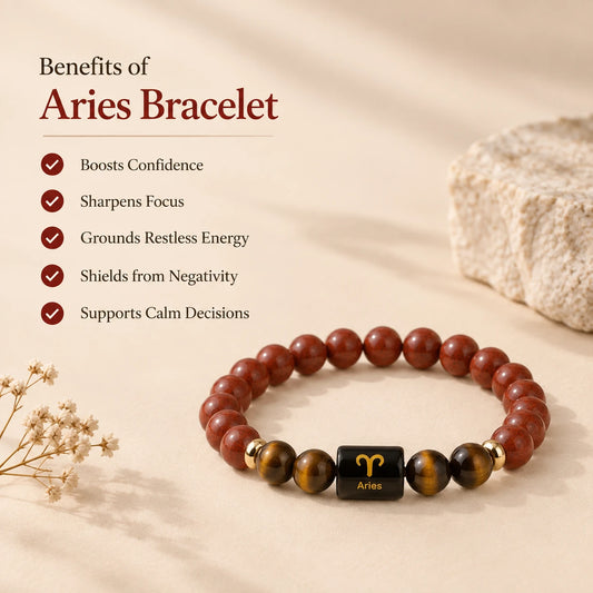 Aries (मेष राशि) Zodiac Bracelet - Red Jasper & Tiger Eye