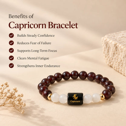 Capricorn (मकर राशि) Zodiac Bracelet - Garnet & Milky Quartz