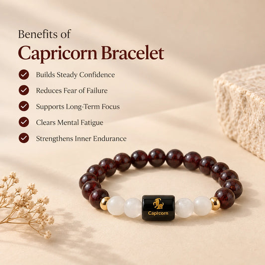 Capricorn (मकर राशि) Zodiac Bracelet - Garnet & Milky Quartz