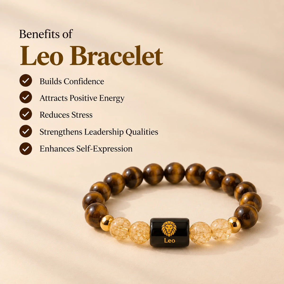 Leo (सिंह राशि) Zodiac Bracelet - Tiger Eye & Citrine