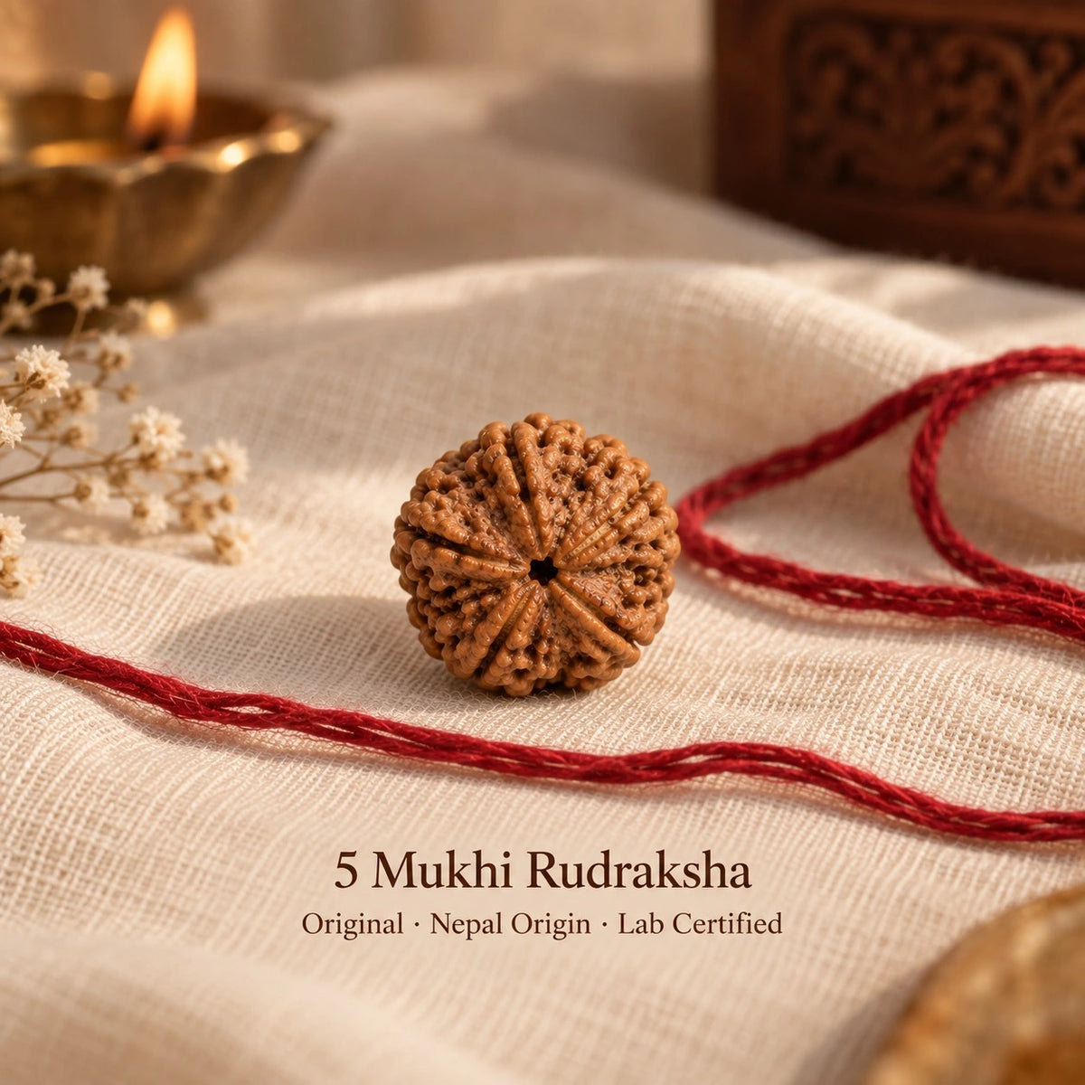 5 Mukhi Rudraksha (Panch Mukhi) - Nepal Origin, Lab Certified